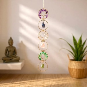 7 Chakra Tree of Life Crystal Suncatcher, Boho Window Decor, Gemstone Wall Hanging, Meditation Home Decor, Handmade Christmas Gift