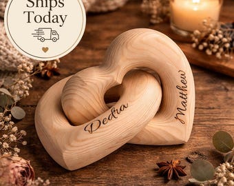 Personalized Anniversary Gift for Her or Him, Infinity Heart with Couple Names, Custom Engraved Wooden Keepsake