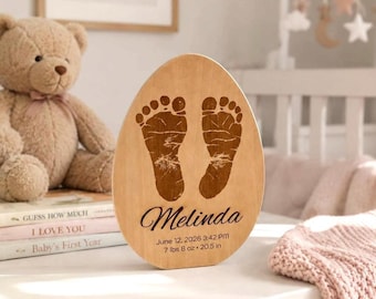 Personalized Wooden Baby Footprint Plaque, Custom Baby Footprint Keepsake, Baby Birth Stats Sign, New Baby Gift for Parents, Nursery Decor