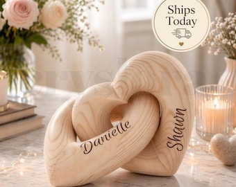 Alla hjärtans dag-present med personliga namn, personlig oändlig hjärtskulptur, romantiskt parminne, årsdagspresent till honom och henne