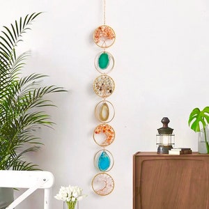 7 Chakra Crystal Suncatcher, Tree of Life Wall Ornament, Boho Hanging Decor, Healing Gemstone Yoga Meditation Decor, Mothers Day Gift