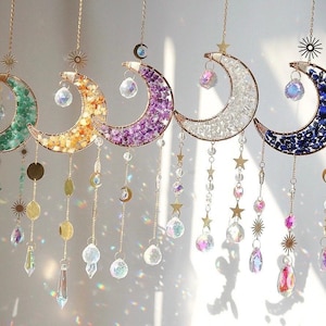 Halbmond Kristall Suncatcher - Boho Fensterschmuck, Prisma Regenbogen Maker, himmlische Wandverzierung, Mondphase, Einweihungsgeschenk
