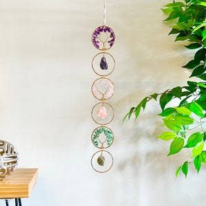 Tree of Life Crystal Suncatcher, 7-Chakra Hanging Decor, Chakra Wall Decor, Meditation Decor, Amethyst Boho Suncatcher, Mother&#39;s Day Gift