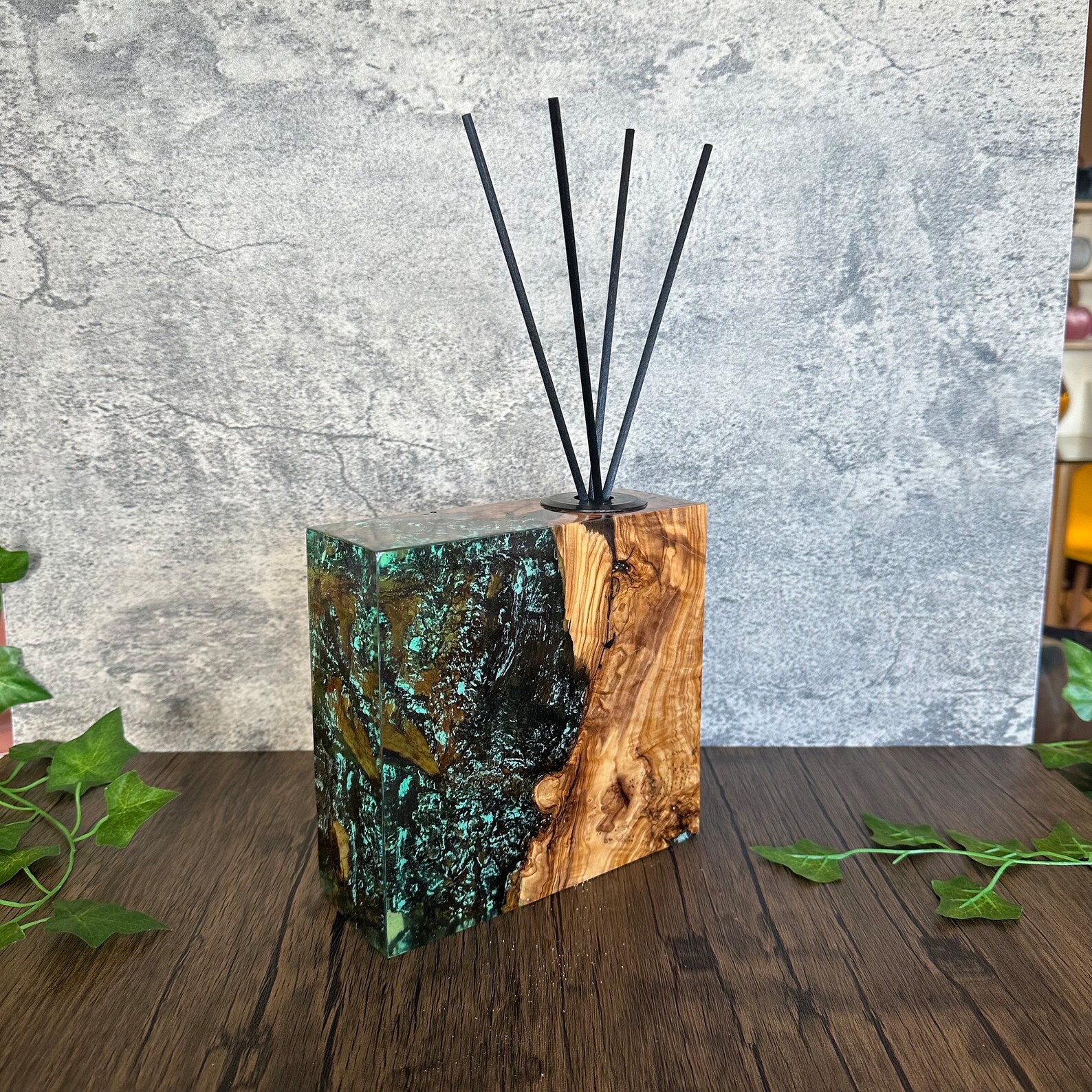 Turquoise Epoxy Reed Diffuser Square, Handmade Wood Resin Diffuser 4 ...