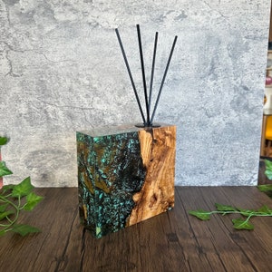 Turquoise Epoxy Reed Diffuser Square, Handmade Wood Resin Diffuser 4 ...