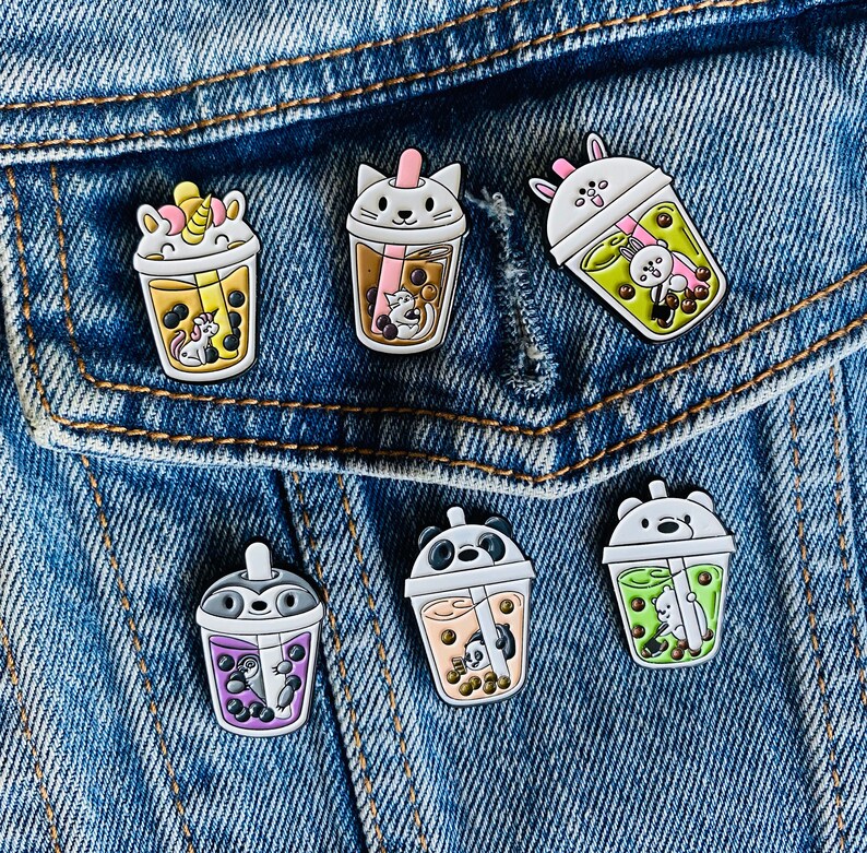 Cute Boba Tea Enamel Pins Boba Milk Tea Pins Asian Food Etsy