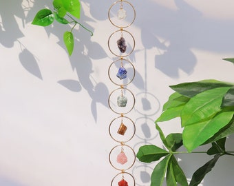 Colgante de cristal de 7 chakras, regalo del Día de la Madre, decoración del hogar Boho Suncatcher, piedras crudas naturales, colgante de ventana de cristal curativo, piedra preciosa de amatista