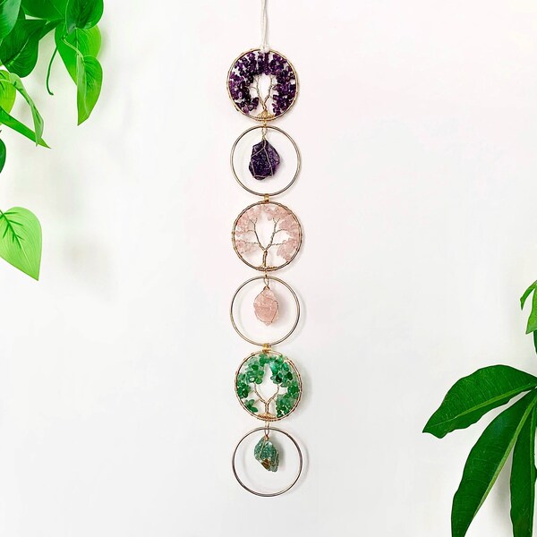 Tree of Life Crystal Suncatcher, Chakra Wall Decor, Yoga Ornament, Amethyst Boho Suncatcher, Meditation Decor, Chakra Crystal Sun catcher