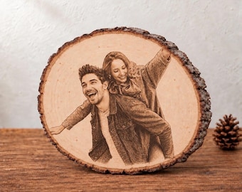 Personalized Wood Photo Engraving, Custom Couple Portrait, Anniversary Wedding Gift, Memorial Photo Plaque