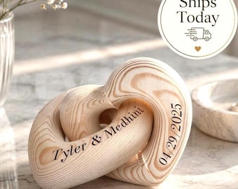 Personalized Wooden Infinity Heart, Custom Names Keepsake For Couples, Anniversary Wedding Gift