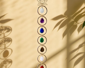 7 Chakra Wall Hanging Decor, Crystal Healing Suncatcher, Boho Spiritual Decor, Meditation Room Ornament, Macrame Wall Art, Housewarming Gift