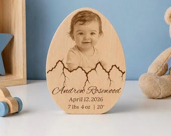 Personalized Baby Birth Plaque, Custom Baby Photo Engraving on Wood, Newborn Keepsake Gift for Mom, Baby Shower Nursery Decor
