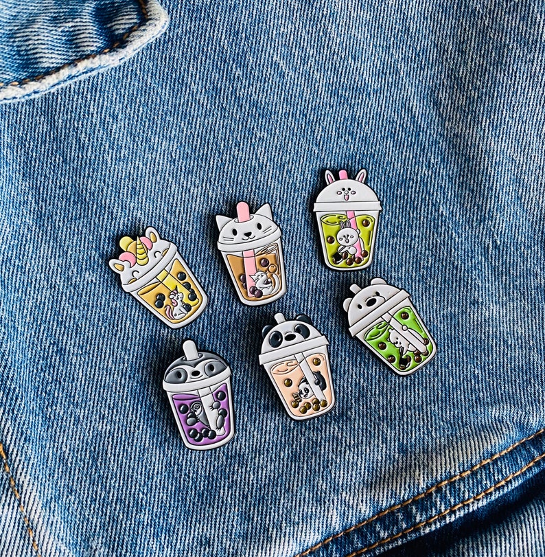 Cute Boba Tea Enamel Pins Boba Milk Tea Pins Asian Food Etsy