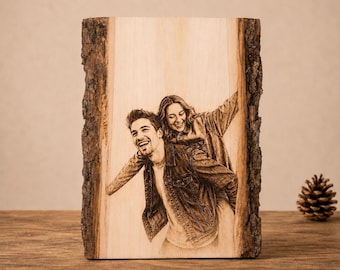 Personalized Photo Engraving on Wood, Custom Couple Portrait Gift, Rustic Anniversary Decor, Engraved Wood Picture, Wedding Gift