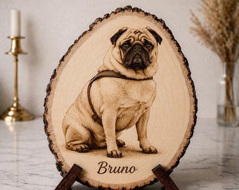 Personalized Wood Pet Portrait, Custom Dog Photo Engraving, Live Edge Wooden Photo, Pet Memorial Gift, Dog Lover Decor