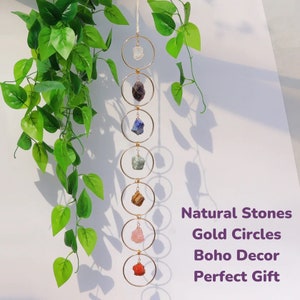 7-Chakra Crystal Hanging, Mother's Day Gift, Boho Suncatcher Home Decor, Natural Raw Stones,Healing Crystal Window Hanging,Amethyst Gemstone image 2