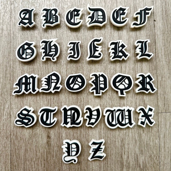 Roman Letter Shoe Charms , Roman Letter Clog Charms , Gothic Alphabet Clog Pins , Write Your Name , Old English Letter Shoe Charms