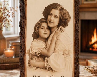 Personalized Mother’s Day Gift for Mom, Custom Photo on Wood Plaque, Engraved Wood Picture, Gift from Daughter Son, Family Keepsake