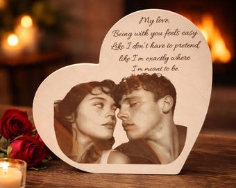 Anniversary Gift for Couple, Personalized Heart Wood Photo Engraving, Custom Photo Mother’s Day Gift , Romantic Gift for Wife, Gift for Mom