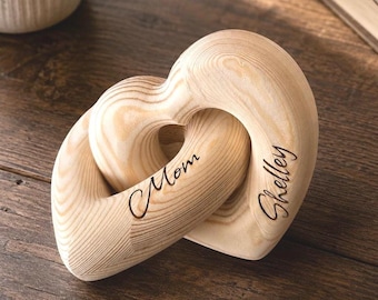 Personalized Couple Gift, Custom Names Wooden Heart Sculpture, Romantic Wedding Gift, Engagement Gift, Couple Name Decor