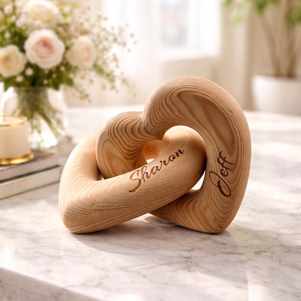 Engraved Solid Wood Infinity Heart