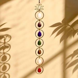 7 Chakra Wall Hanging Decor, Crystal Healing Suncatcher, Boho Spiritual Decor, Meditation Room Ornament, Macrame Wall Art, Housewarming Gift