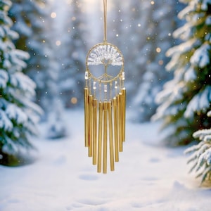 Tree of Life Wind Chime, Crystal Outdoor Wind Chimes for Garden, Boho Feng Shui Home Decor, Meditation Hanging Ornament, Housewarming Gift