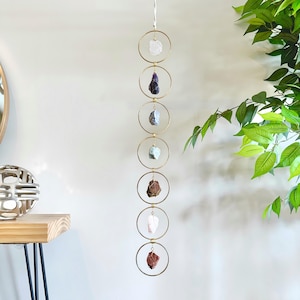 7 Chakra Crystal Hanging, Christmas Gift, Boho Home Decor, Seven Chakra Suncatcher, Meditation Wall Hanging, Natural Gemstones