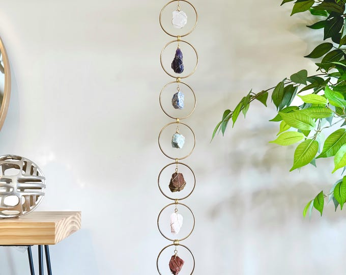 7 Chakra Crystal Hanging, Christmas Gift, Boho Home Decor, Seven Chakra Suncatcher, Meditation Wall Hanging, Natural Gemstones