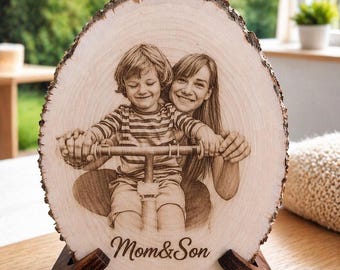 Personalized Mother’s Day Gift, Custom Family Photo Engraving on Wood, Engraved Mom Portrait, Custom Photo Gift for Mom