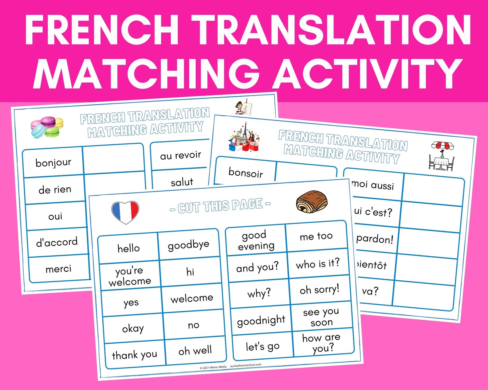 French Translation Matching Activity French Learning Game Français Etsy