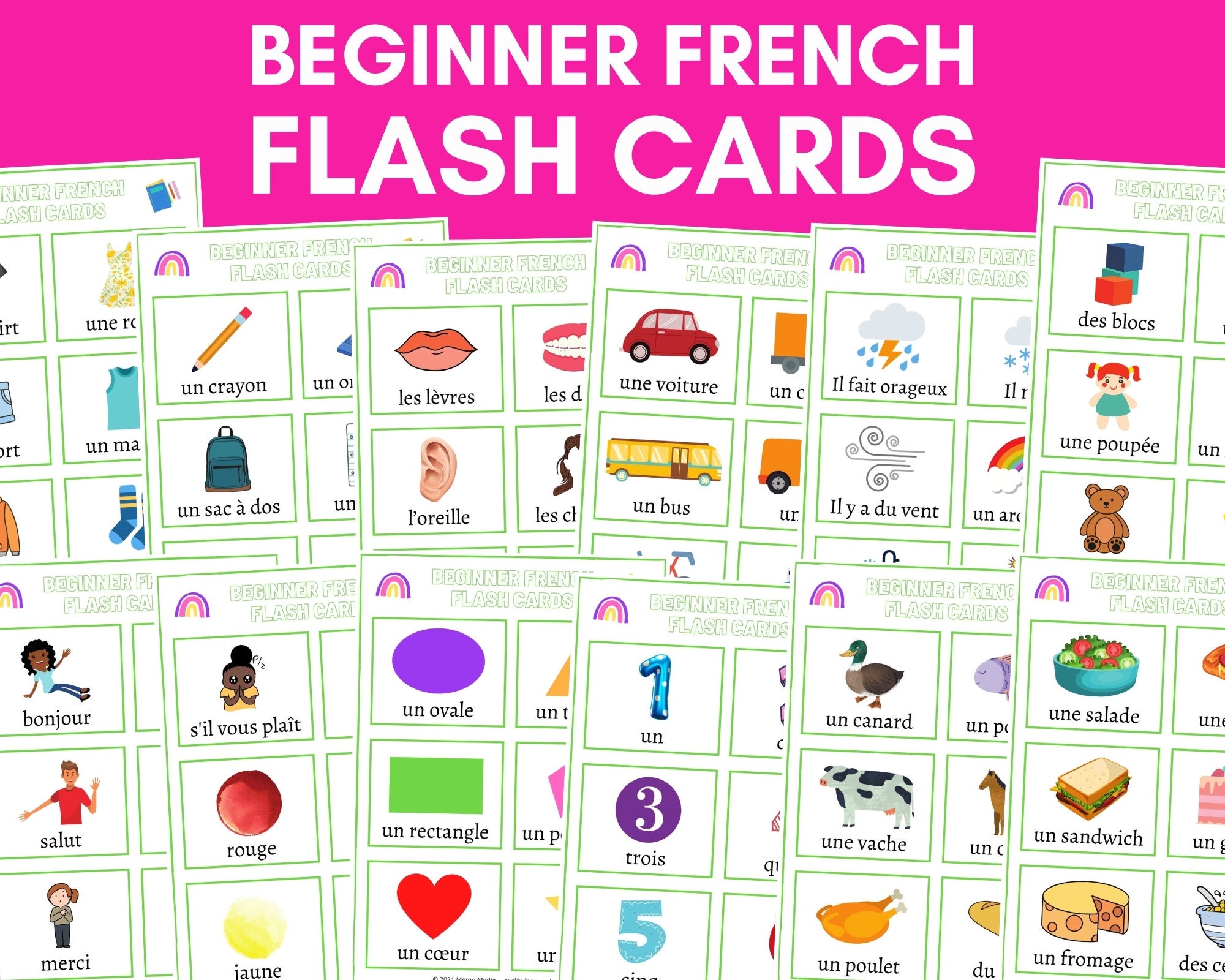 French Vocabulary Flash Cards for Language Learning eeBoo for Kids 4+