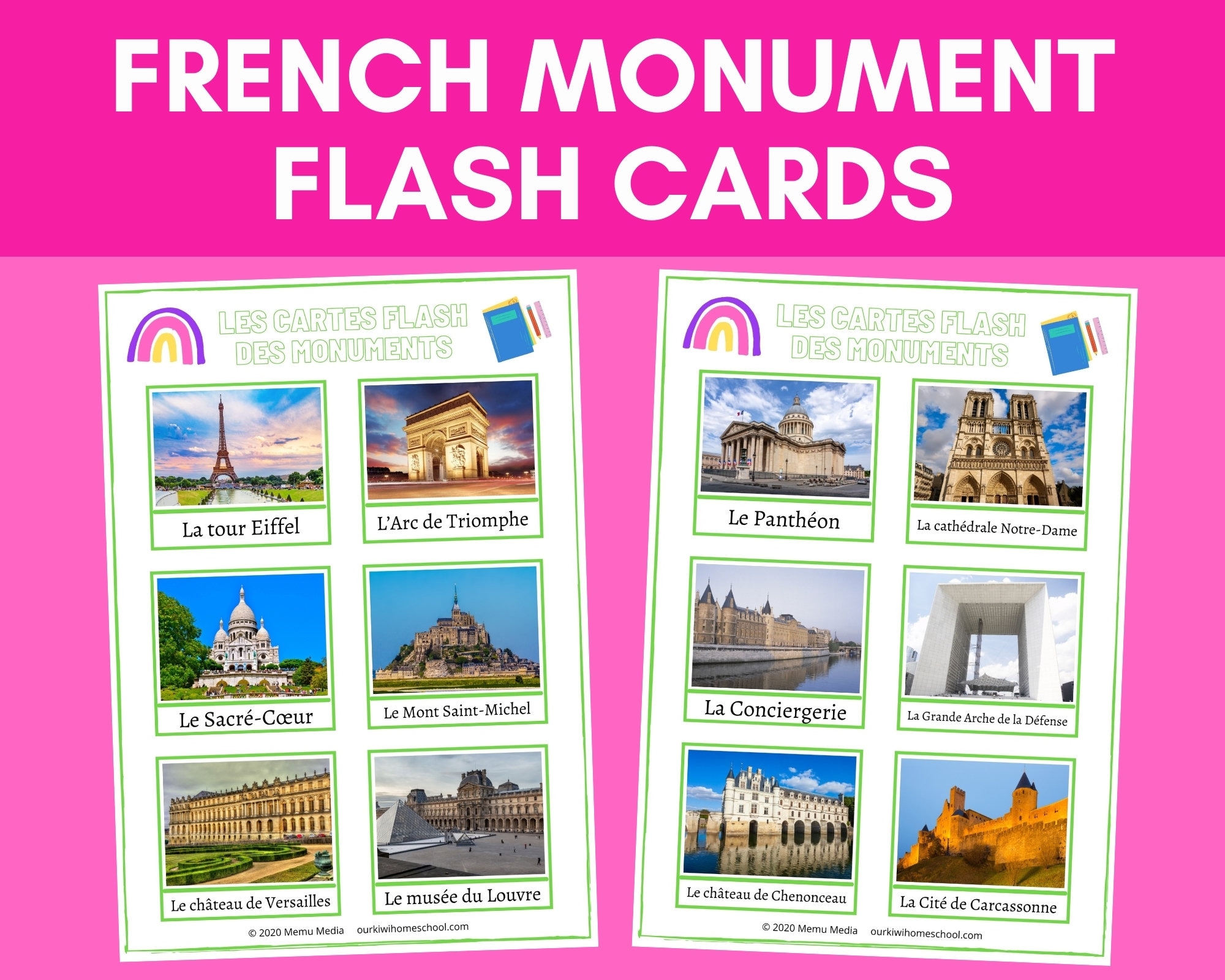 French Monument Flash Cards Beginner French French for Kids Etsy