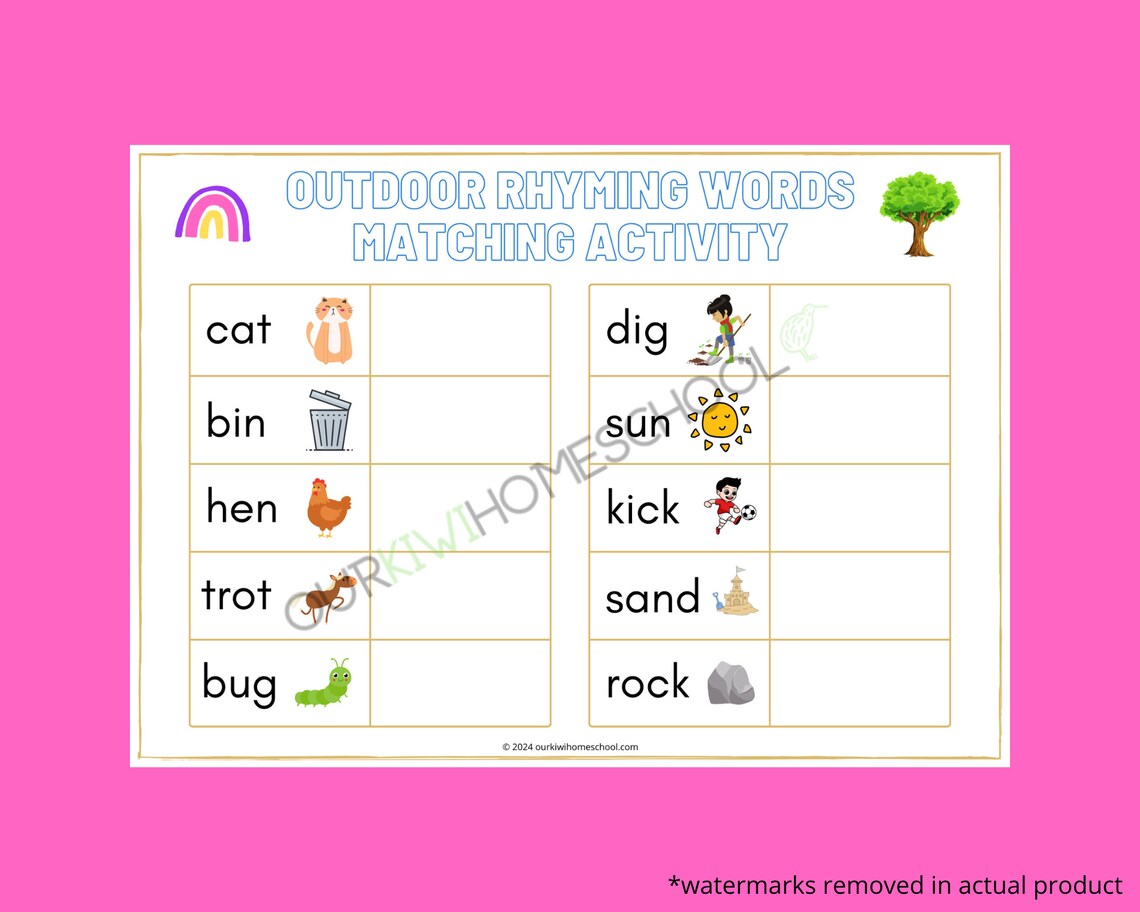 Rhyming Words Matching Activity | Outdoor Themed Sorting Printable ...