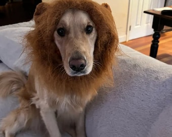 Dog Funny Lion Mane Wig Hat | Pets Clothes Cap Fancy Party Dogs Cosplay Costume | Big Dog Puppy Hat with Ears Accessories | Dog King Costume