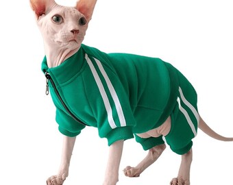 Track Suit Sphinx Hairless Cat | Velvet Four-legged Winter Outfit | Anti-pinch Zipper for Comfort | Perfect Gift for Devon Rex Cat Lovers