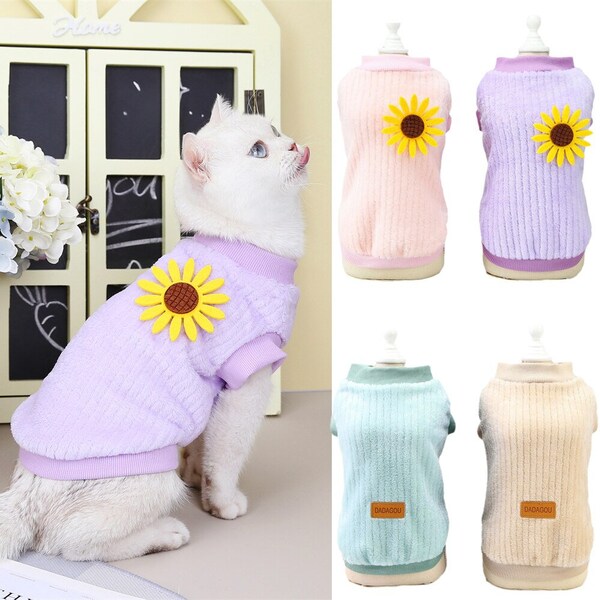 Sun Flower Sphynx Cat Clothes | Korean Style Pet Sweater for Cats | Dresses for Kitten Pullovers | Smooth Fleece Autumn Sweater Clothing