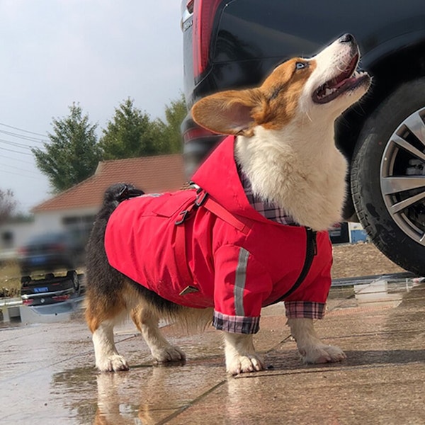 Imperméable réfléchissant pour chiot avec harnais | Vêtements imperméables pour animaux de compagnie Vêtements Yorkshire Outfit | imperméable à capuche | Combinaison de pluie pour chiot