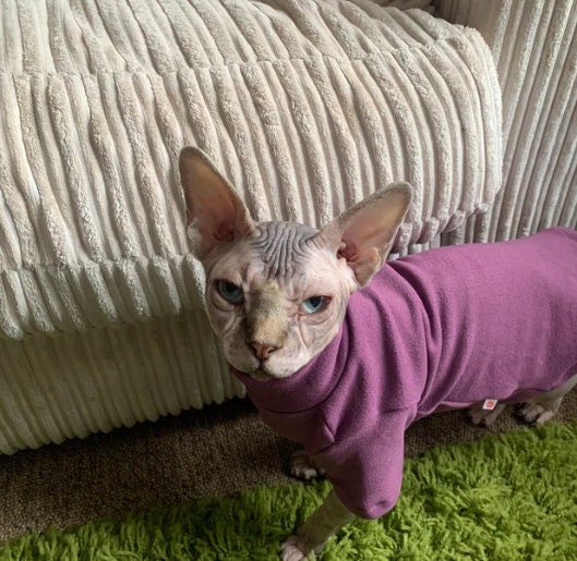 WMXING CAT CLOTHES, SPHYNX CAT CLOTHES, cotton high collar cat clothing,  tie dyeing craft cat clothes, elastic cat clothes-blue_M
