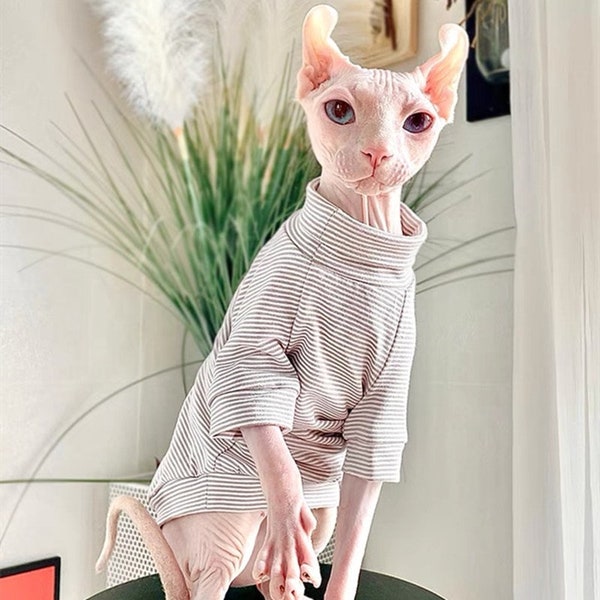 Striped Color Sphynx Cat Clothes Baby Soft Cotton Fall Winter Kitten | Small Cat Clothes | Cornish Devon Cat Costume Hairless Pet Clothes |
