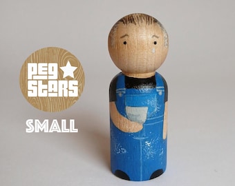 Keith Brymer Jones inspired wooden Peg Doll: Hand-Painted Pottery Throw Down Fan Gift 6cm