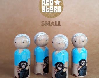 Sir David Attenborough inspired wooden Peg Doll: Hand-Painted figure (6cm). Environmentalist, 100th birthday
