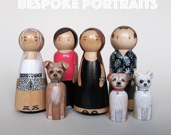 CUSTOM Hand-Painted FAMILY & Pet Wooden Peg Doll PORTAIT 9cm: Heirloom Keepsake Gift