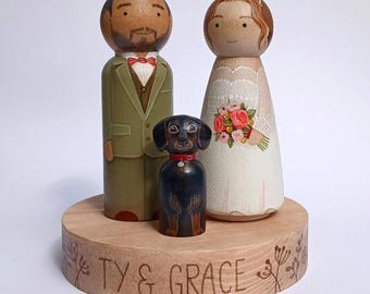 Hand Painted Personalized PET Wedding Cake Topper, wedding memento: Wooden Peg Portrait 9cm (larger)