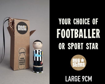 Your choice of FOOTBALLER or sports star PEG doll PORTRAIT Hand painted mini wooden figure 9cm. Football supporter gift. Fathers Day gift