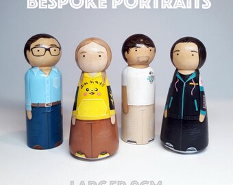 Personalized Friendship Group Portrait: Hand-Painted Wooden Peg Dolls 9cm. Keepsake BFF gift