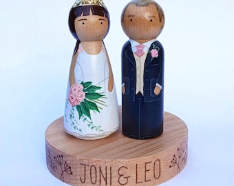 BESPOKE Wedding Cake Topper wooden Peg Dolls: Hand-Painted Keepsake 9cm (large). Wood anniversary gift