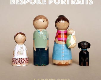 Hand Painted NEW BABY & FAMILY peg doll Portrait, personalised: Custom Wooden Heirloom 9cm