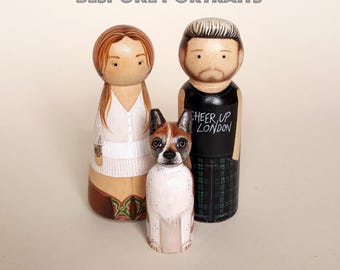 Personalized WEDDING GIFT couple Peg Doll Portrait: Hand-Painted 9cm, engagement or anniversary gift