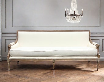 Madeleine Sofa White Linen Couch Vintage Handmade Sofas Antique Tufted 3 Seater for Living Room and Bedroom French Mid Century Couches